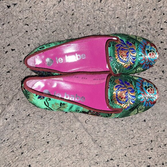 LE BABE SHOES- Made in Italy-Chinese Pattern Silk/Satin Tapestry Flats-Sz 37-NM - Picture 7 of 8